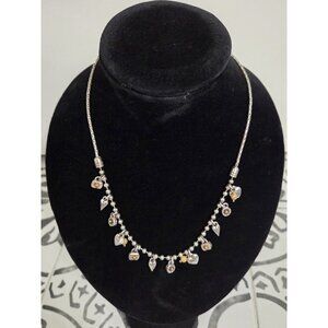 Brighton Tiddlywinks Necklace Silver Tone W/ Hearts Jasper Beads Dangle Charms